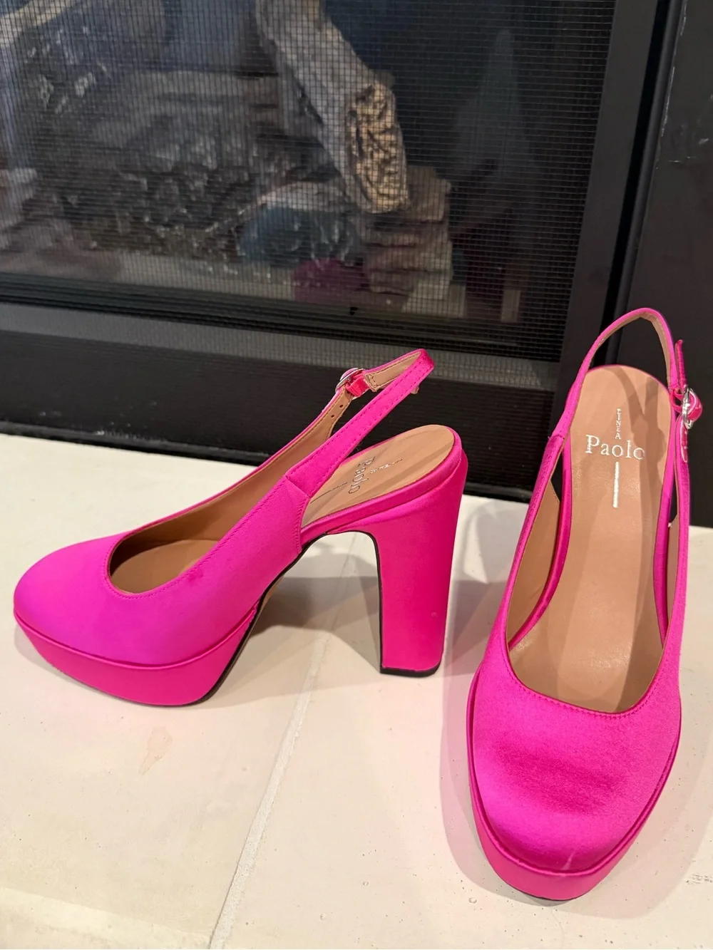 Linea Paolo Fabulous Hot Pink Satin Platform Slingback Pumps